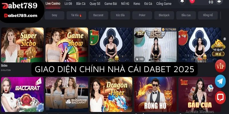 Giao diện cược thể thao tại Dabet