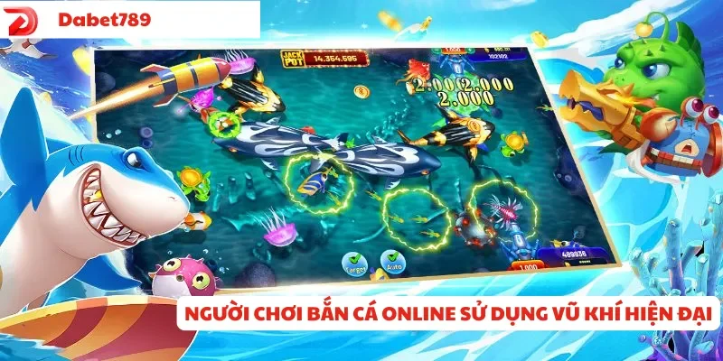 Người chơi bắn cá online đang sử dụng vũ khí hiện đại