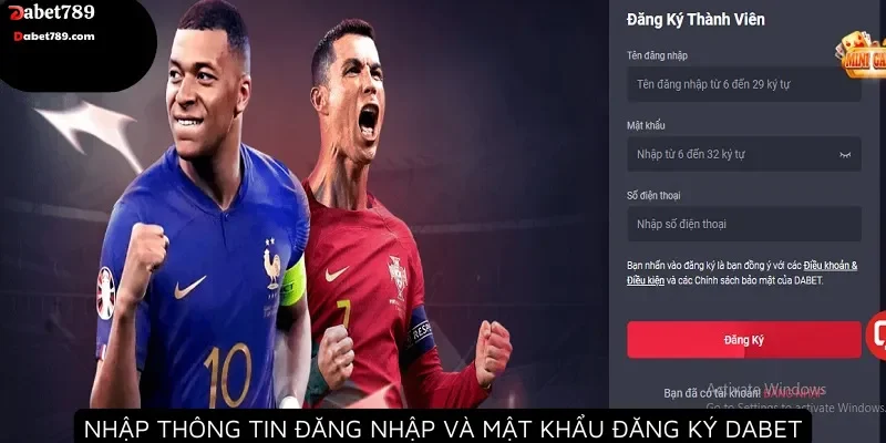 Nhập thông tin đăng ký tài khoản như tên, mật khẩu